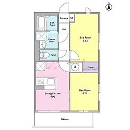 ベルク経堂壱番館 2DKの間取図画像