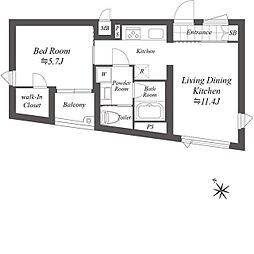 グランデュオ若林5 1LDKの間取図画像