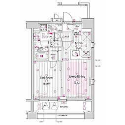ガーラ・グランディ品川 12階1LDKの間取り