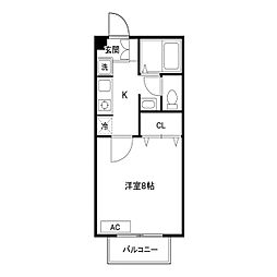 山王K2コート 1Kの間取図画像