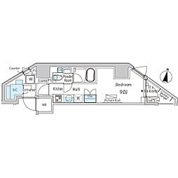 バウスフラッツ品川キャナルサイド ワンルームの間取図画像