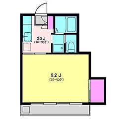四方ハイツ 3階1Kの間取り