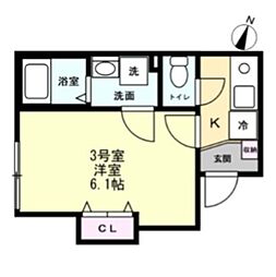 ブリーゼ平町 1Kの間取図画像