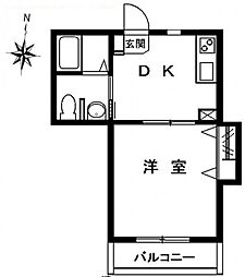 胡桃ガーデン 1DKの間取図画像