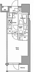 プレミアムキューブ品川戸越DEUX 1Kの間取図画像
