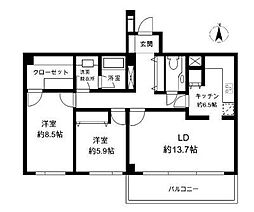 ブルグ池田山 2階2LDKの間取り