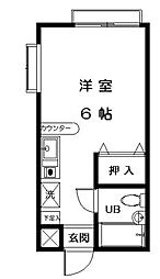 アドウェル西嶺C棟 2階ワンルームの間取り