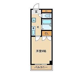 フロラシオン 1Kの間取図画像