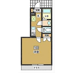 Flone　Daita 1階1Kの間取り