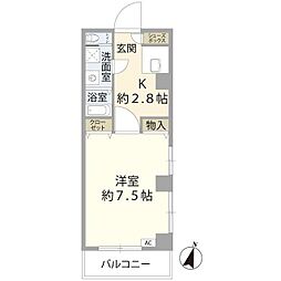 上野毛1137ビル 1Kの間取図画像