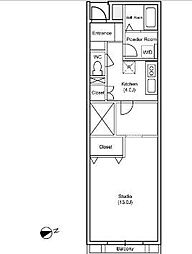 グランドプラム岡本 2階1DKの間取り