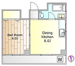 平原マンション 1DKの間取図画像