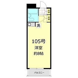 パレロワイヤル弦巻 ワンルームの間取図画像
