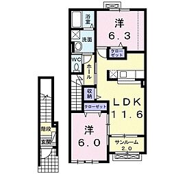 グラースグリーA 2LDKの間取図画像