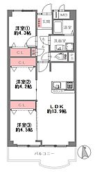 千里グランドコーポ 3LDKの間取図画像