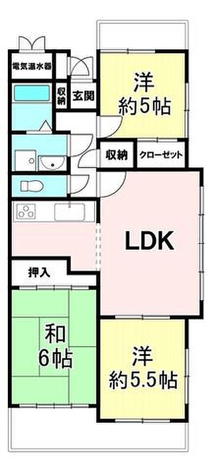 角部屋で窓が多く通風・採光良好な間取りです