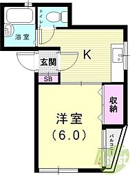 ハイツ中山手 2階1Kの間取り