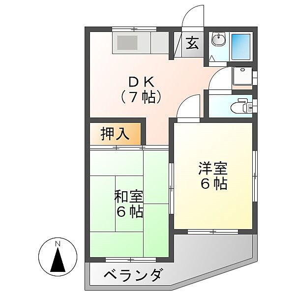 コーポ松尾（一松道） 101｜岐阜県岐阜市一松道1丁目(賃貸マンション2DK・1階・37.30㎡)の写真 その2