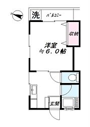沖野ハイツ 1Kの間取図画像