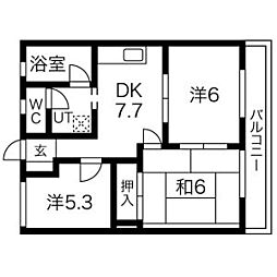 シャンテFuji 3DKの間取図画像