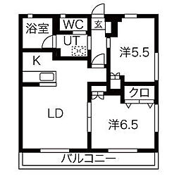 レスコNAKADA 1階2LDKの間取り