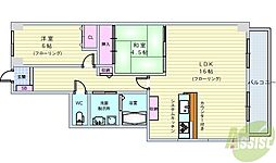 ノーブル豊中 2LDKの間取図画像