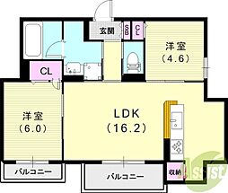 D-residence荘園B 2LDKの間取図画像