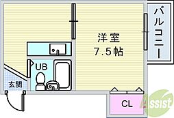 螢ケ池ホワイトマンション 1DKの間取図画像