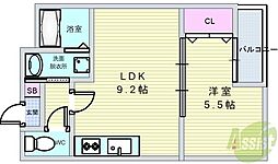 ラージヒル服部天神 1LDKの間取図画像