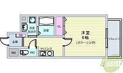 ロイヤルクイーンズパーク蛍池 1Kの間取図画像