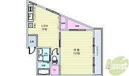 ヴィラ豊中 1LDKの間取図画像