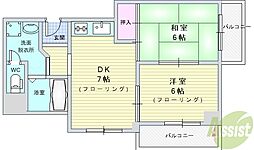 フジセントラルビル 2DKの間取図画像