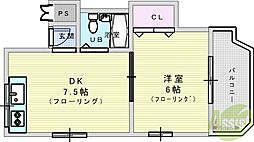 服部コーポ 1DKの間取図画像