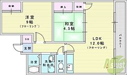 マンション楠 2LDKの間取図画像