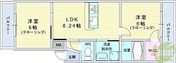 パロス石橋レジデンシア 2LDKの間取図画像