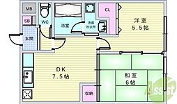 リーベンドハウス中桜塚 2DKの間取図画像