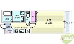 ロイヤルコート岡町 1Kの間取図画像