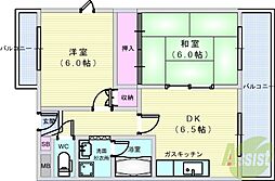 エアーセンターハイツ 2DKの間取図画像