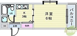 コアヒル1 1Kの間取図画像