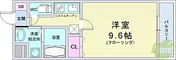 グランディール服部 1Kの間取図画像