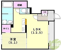 クリスタル三和 1LDKの間取図画像