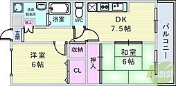コゥジィーコート 2DKの間取図画像