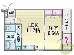 豊中市中桜塚1丁目アパート 1LDKの間取図画像