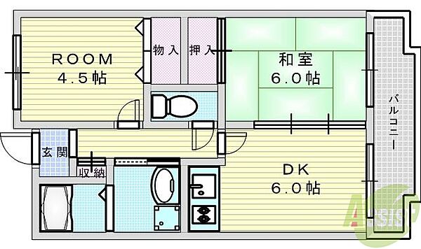 オクト千歳 201｜大阪府豊中市庄内幸町2丁目(賃貸マンション2DK・2階・43.12㎡)の写真 その2