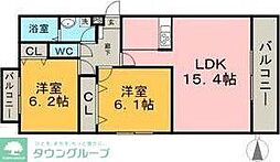 リバーサイド千年 3階2LDKの間取り