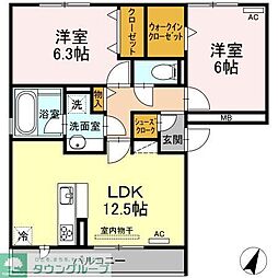 サニープレイス十一屋B 2LDKの間取図画像