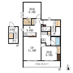 bambou deux 2LDKの間取図画像