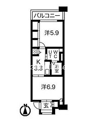 シティコート目黒3号棟 5階2Kの間取り