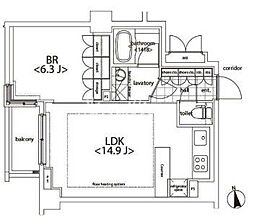 カスタリア麻布十番 3階1LDKの間取り