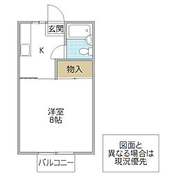 大津ハイツ 2階1Kの間取り